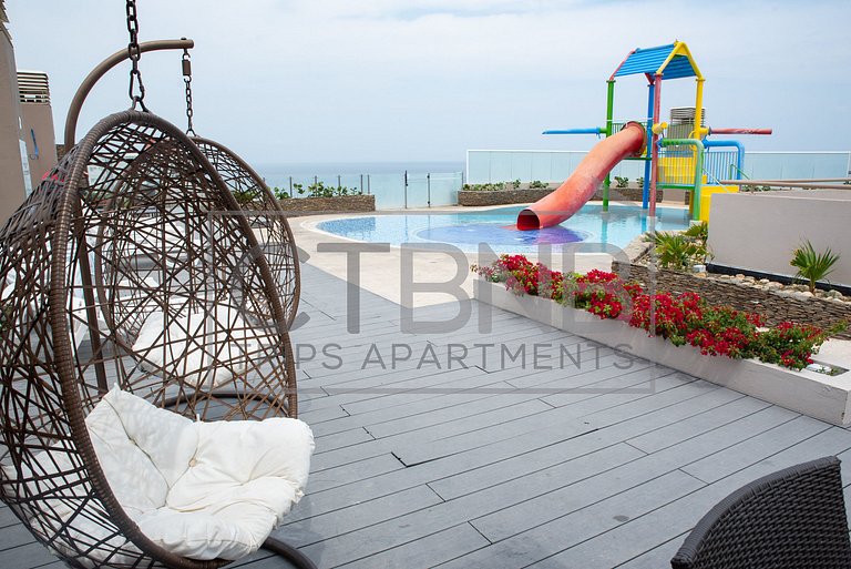 Sea View Luxury Apt 2BR, Beach Club & Pool-Jacuzzi